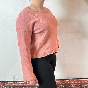 TOPSHOP Pink Ribbed Long Sleeve Sweater Crew Neck Size 6 Flared Sleeve